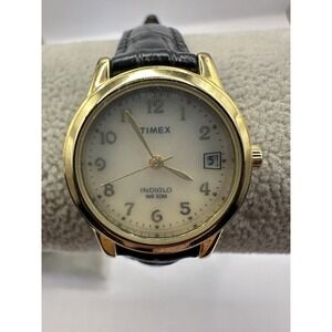 Timex t2n295 Womens Watch MOP Indiglo Leather Band 25MM 7.75" New Battery Y